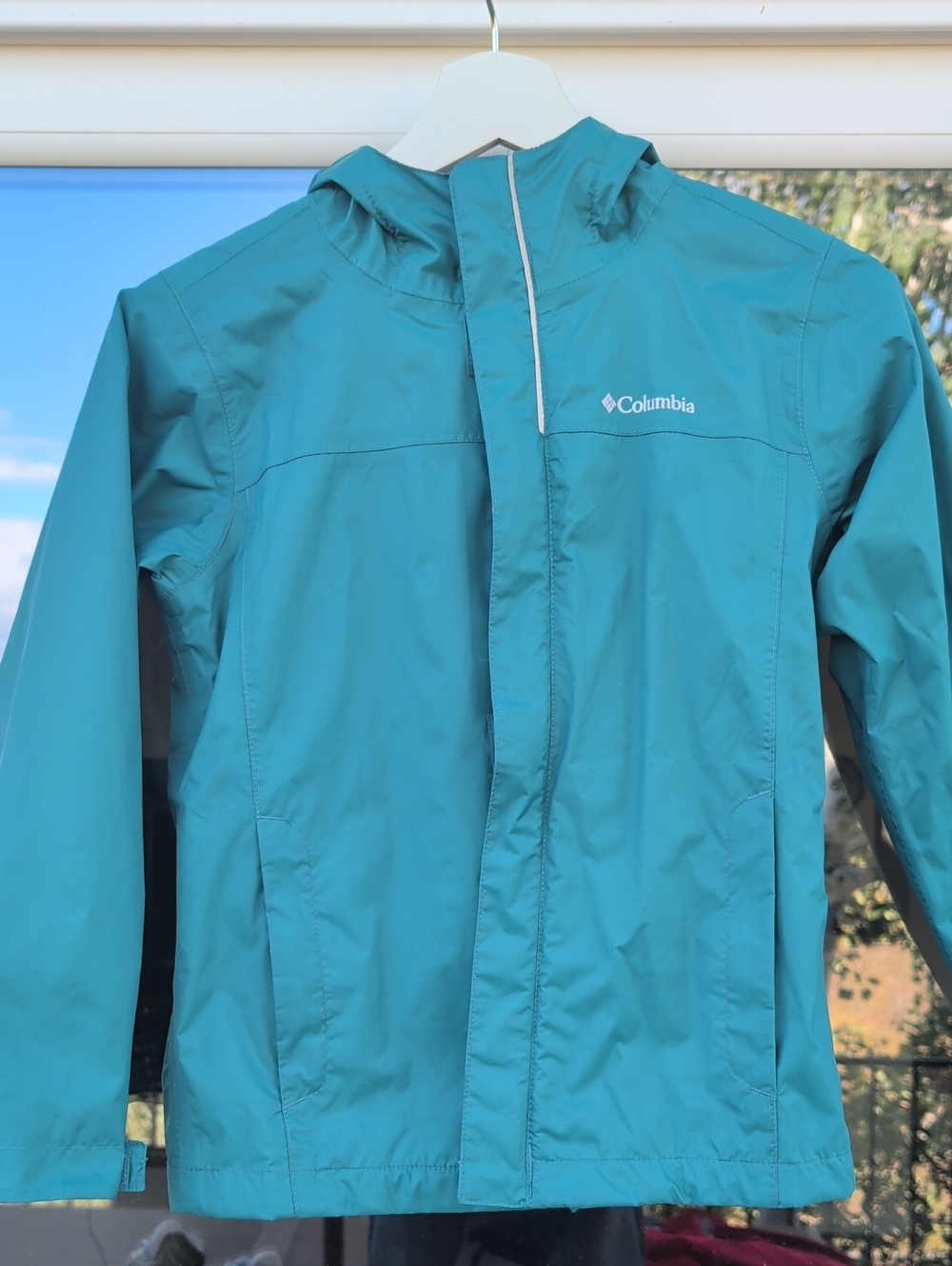 Columbia Teal Hooded Kids Rain Jacket